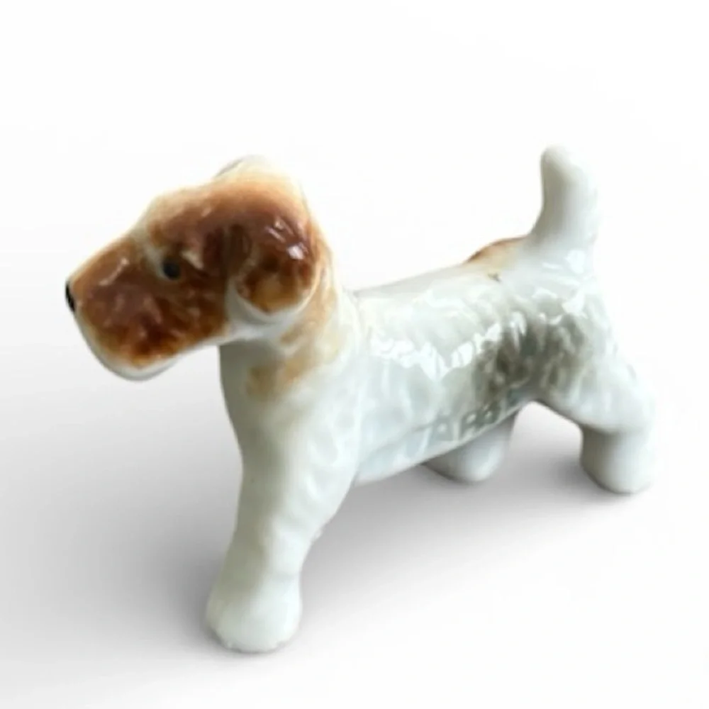 Vintage Porcelain Dog Brown 1930s 1940s White Terrier Dog Figurine